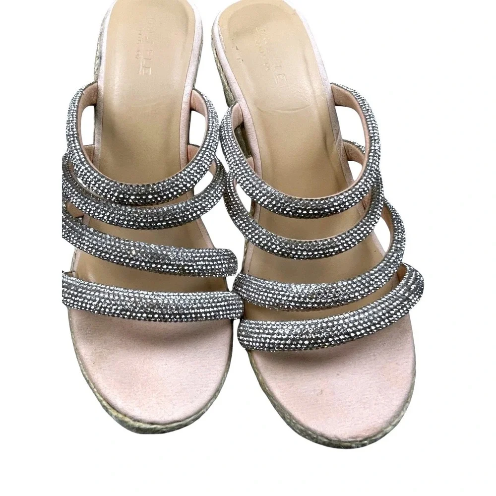 Truffle Collection Women Pink Rhinestone‎ Espadrille Wedge Sandals Size 9
